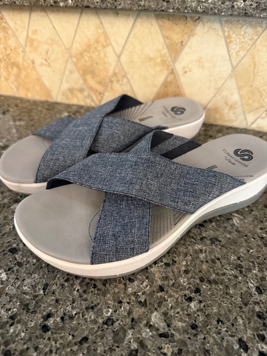 Cloudsteppers by Clarks Shoes - Cloudsteppers by Clarks Arla Elin Cross Band Slide Sandal Heathered Denim Size 7
